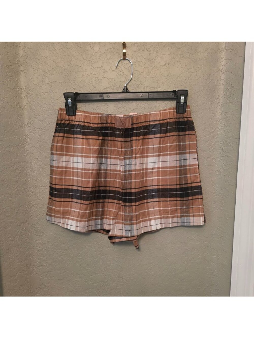 Victoria's Secret Brown Plaid Modal Cotton Blend Boxer Pajama Shorts M NEW